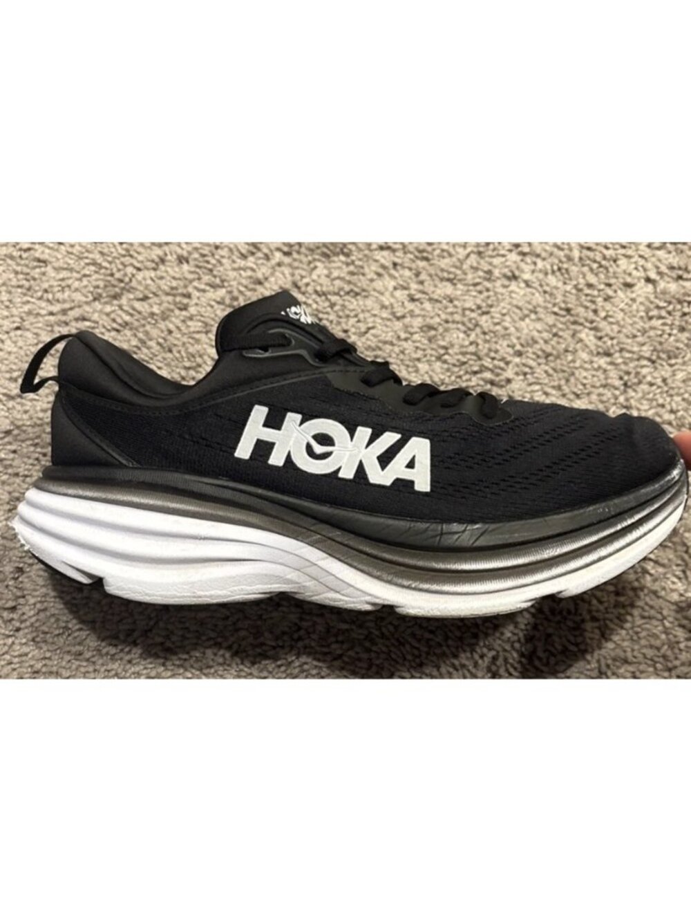 HOKA Bondi 8 Women's Size 10D Wide Black White Running Shoes 1127952 BWHT